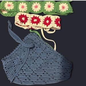 Set of 3 Handmade Crochet Hair Bandanas – Floral & Lacy Styles